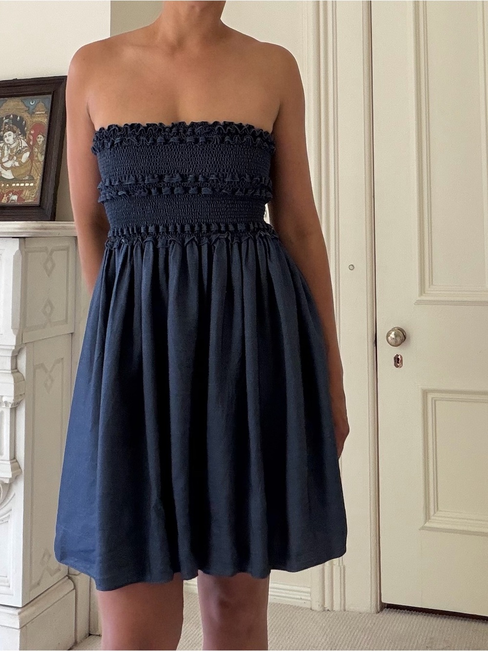 AZEEZA chambray lightweight strapless dress